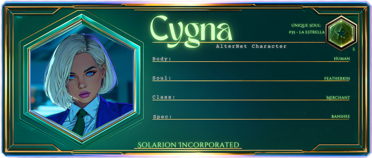 Reference ID card printed Cygna. Solarion Incorporated; Jenny's Rainbow filename context