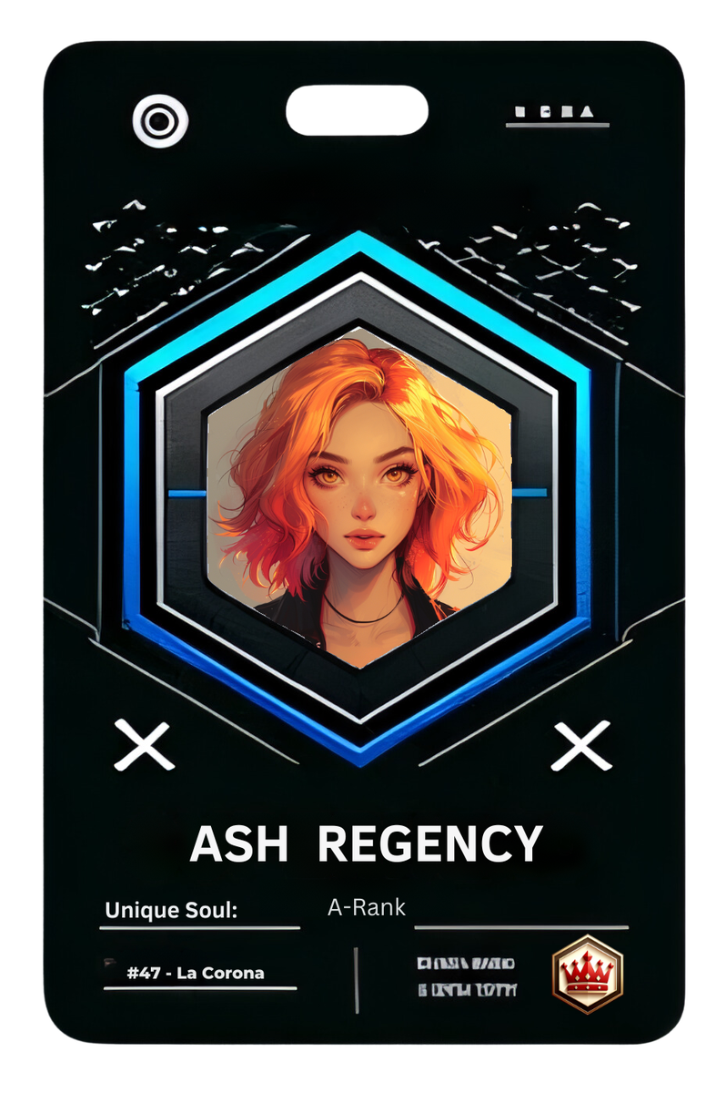 Reference ID card printed Ash Regency. Filename gia (2).png; possible Gia identity needs source verification