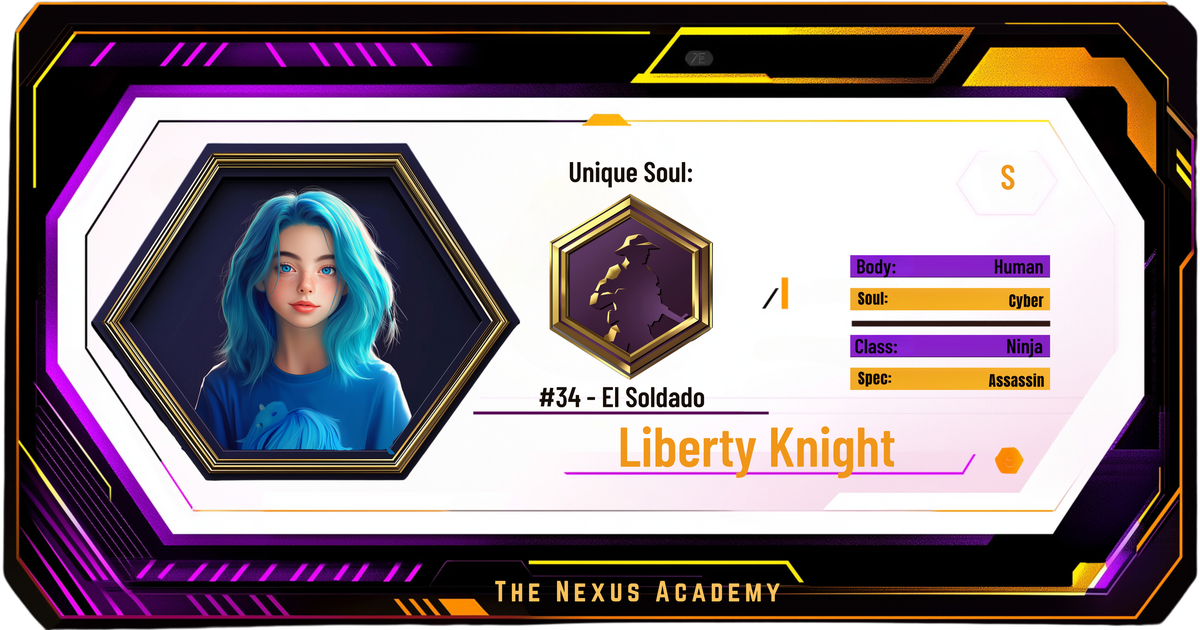 Reference ID card printed Liberty Knight. The Nexus Academy