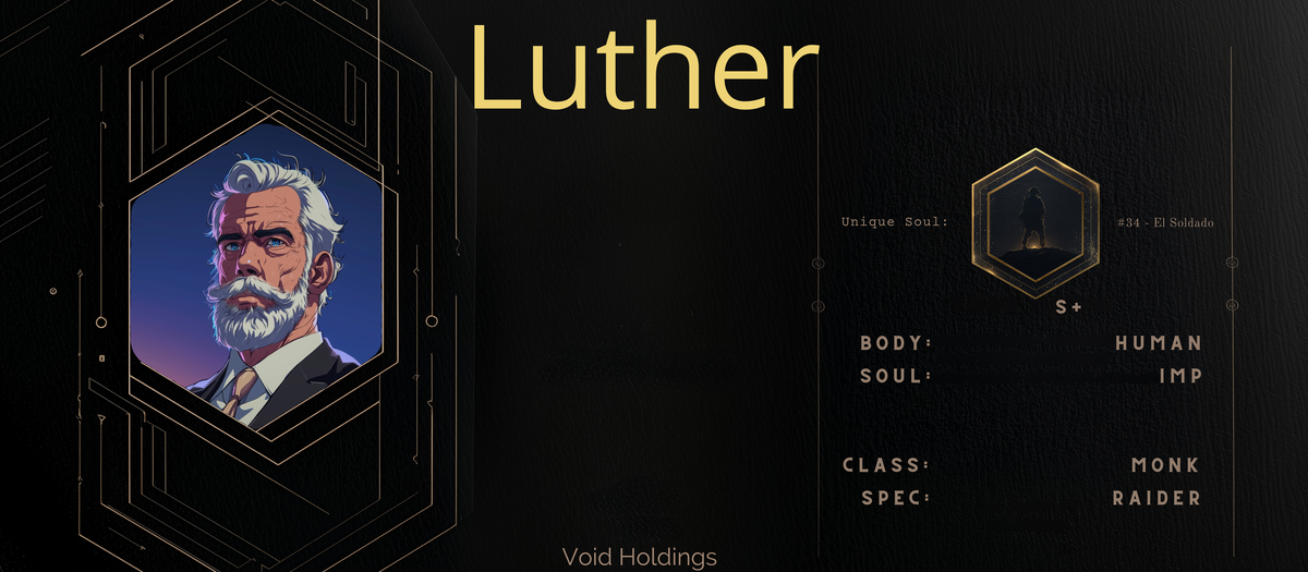 Reference ID card printed Luther. Void Holdings