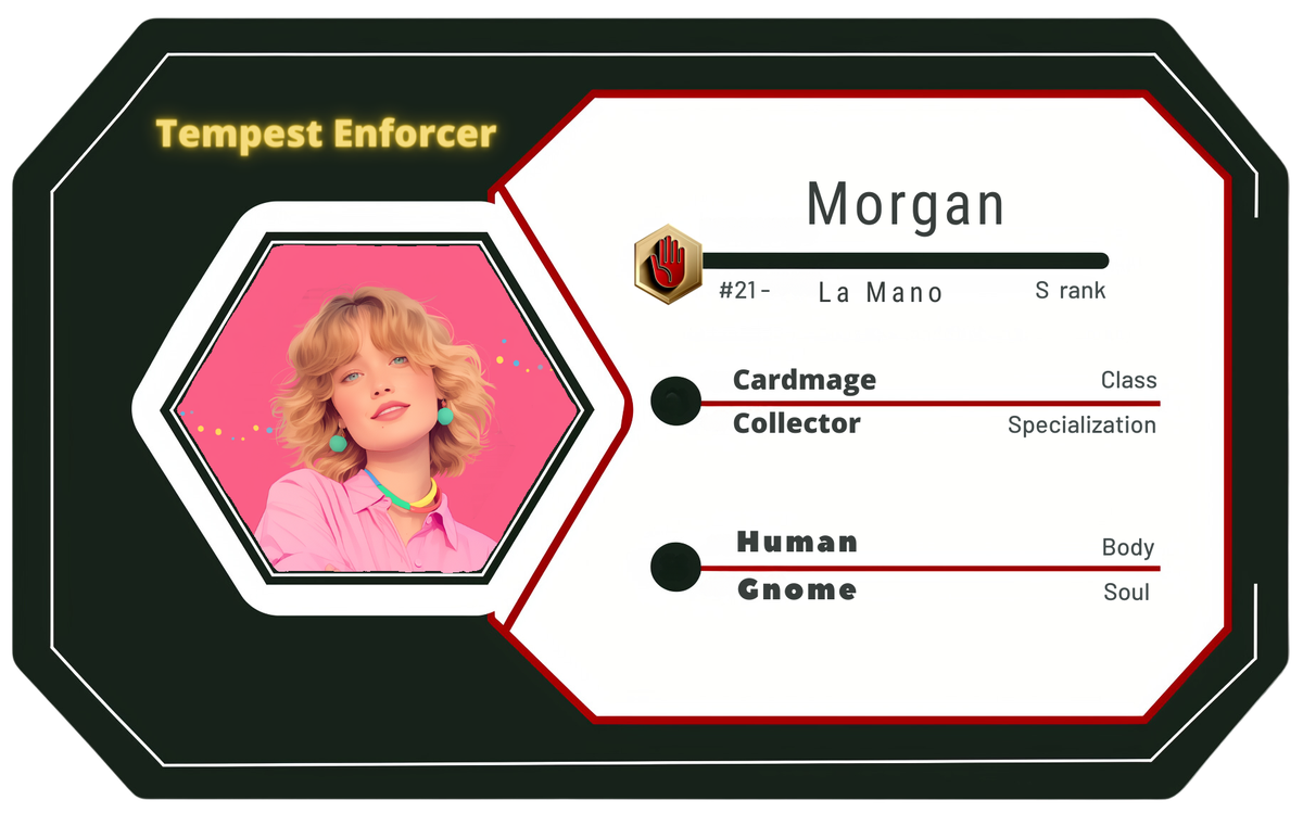 Reference ID card printed Morgan. Tempest Enforcer