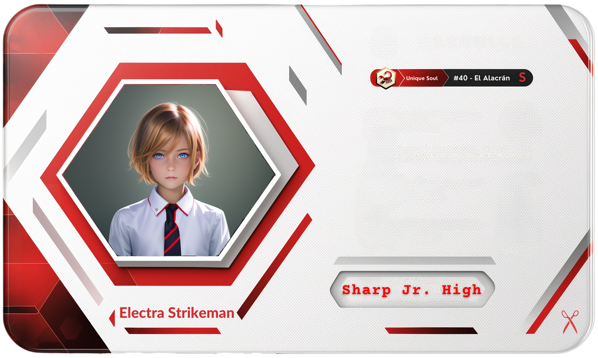 Reference ID card printed Electra Strikeman. Sharp Jr. High