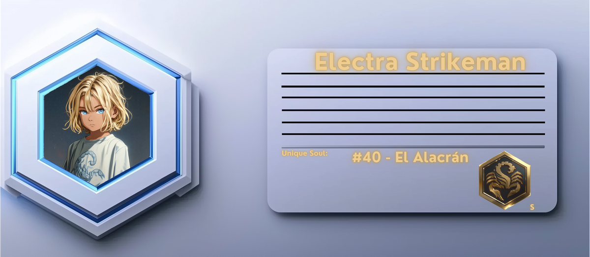 Reference ID card printed Electra Strikeman. Light-blue tag with blank fields
