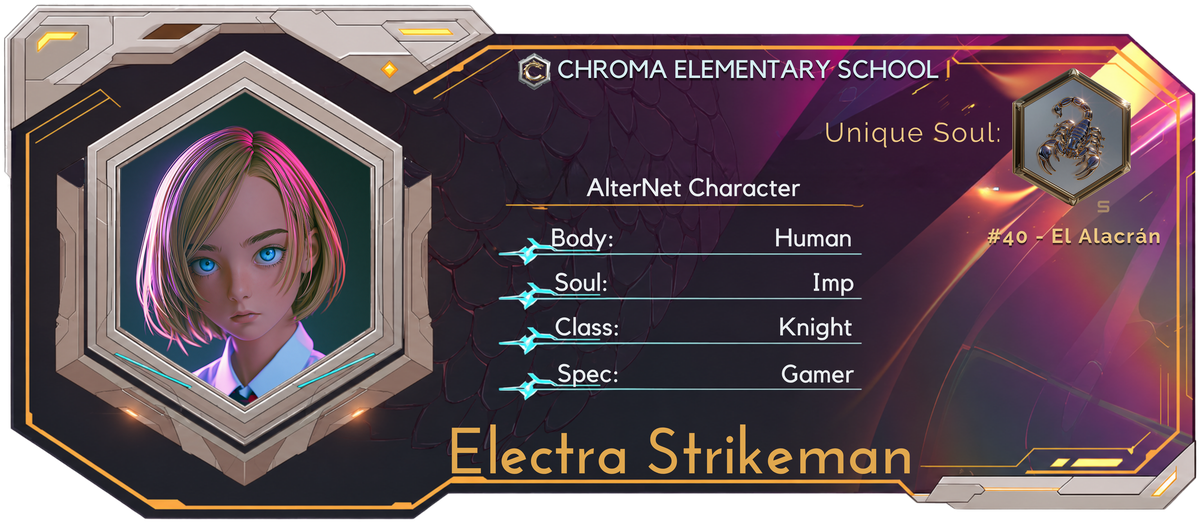 Reference ID card printed Electra Strikeman. Chroma Elementary School