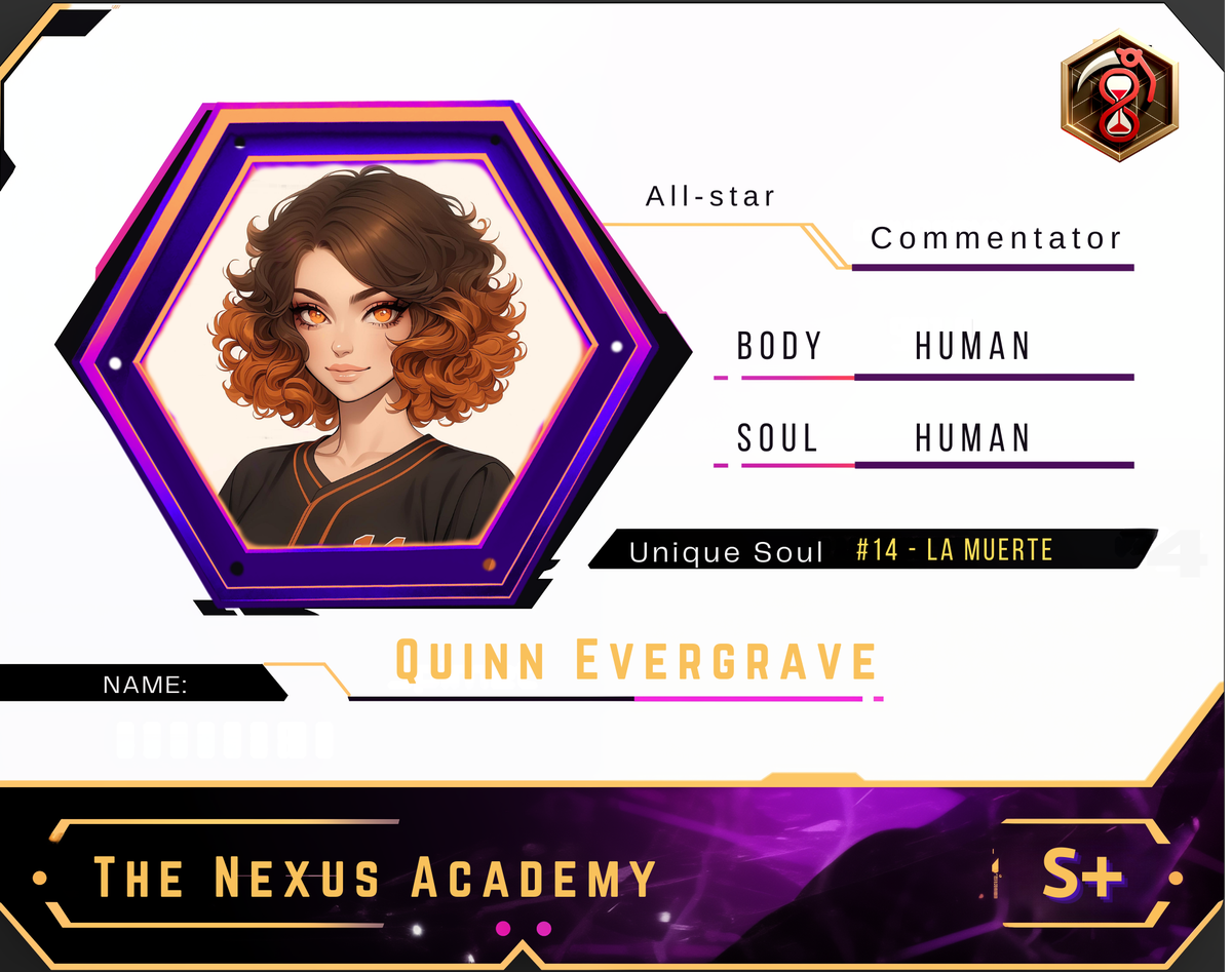 Reference ID card printed Quinn Evergrave. The Nexus Academy