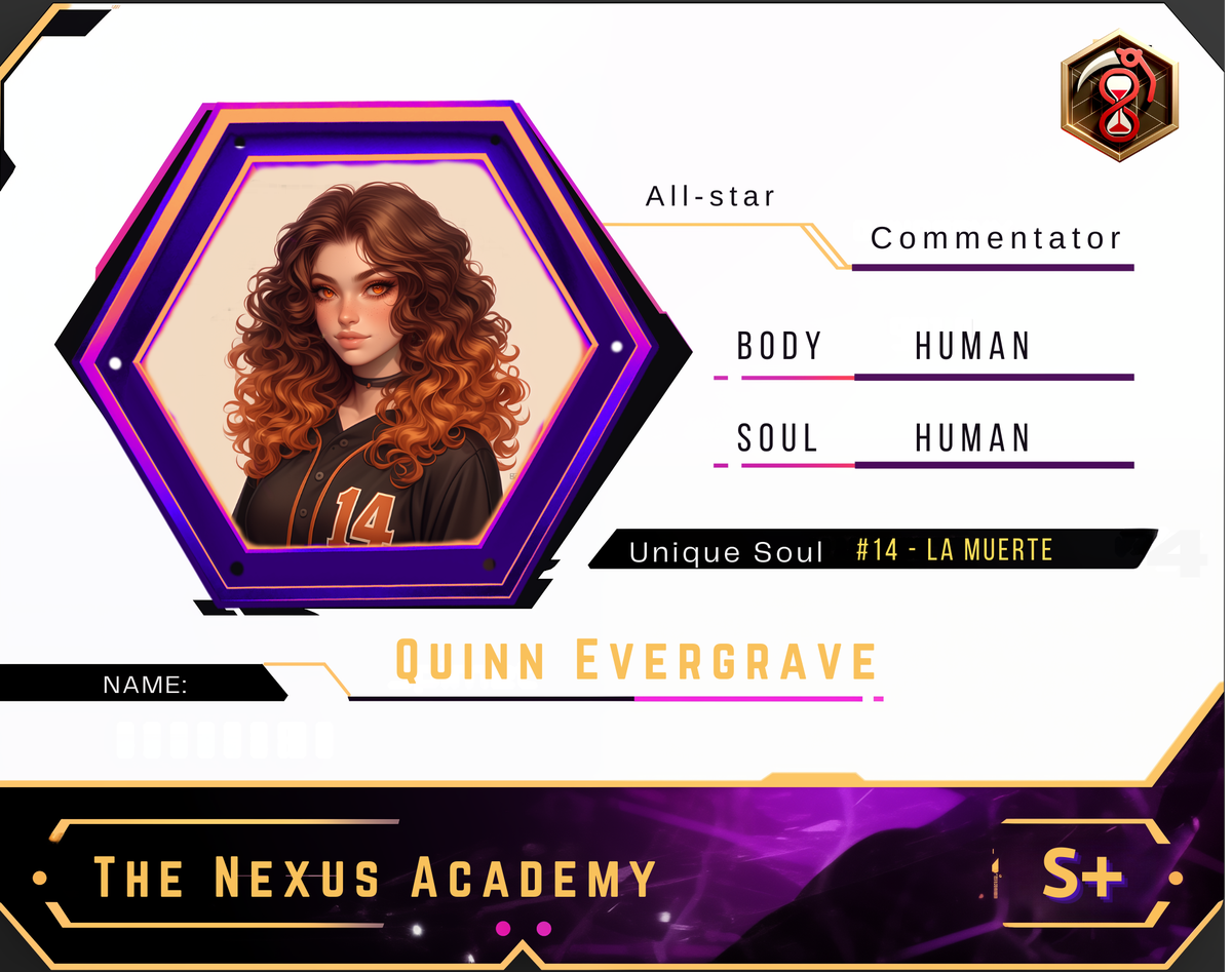 Reference ID card printed Quinn Evergrave. The Nexus Academy